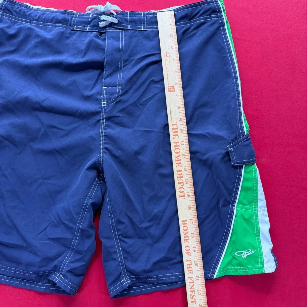 Vintage Y2K SURF OP Sport Mens Board Shorts Navy Blue Green Colorblock‎ Trunks L